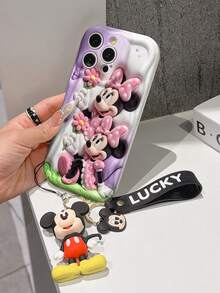 Disney Mickey Mouse Clubhouse Phone Case : 3D Fluffy Pattern Border Protector Phone Soft Phone Case With A Free Cute Mickey Bracelet Chain Lanyard, Mickey, Minnie, Goofy, Donald Duck, Daisy Duck, Pluto, For Apple 17 Promax 17 Pro 16 15 14 13 12 11 Pro Max XS Max X XR Soft Cover Summer Phone Case - trắng - Xem 4
