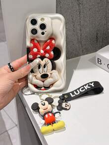 Disney Mickey Mouse Clubhouse Phone Case : 3D Fluffy Pattern Border Protector Phone Soft Phone Case With A Free Cute Mickey Bracelet Chain Lanyard, Mickey, Minnie, Goofy, Donald Duck, Daisy Duck, Pluto, For Apple 17 Promax 17 Pro 16 15 14 13 12 11 Pro Max XS Max X XR Soft Cover Summer Phone Case - trắng - Xem 3