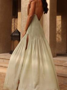 Relaxed Holiday-Style Pleated Sheer Strapless Dress - 綠色 - 查看 6