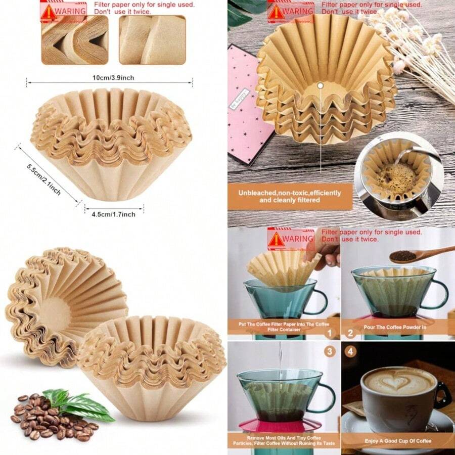 HASTHIP® 100 Unidades Filtros de Café Cónicos Naturales sin Blanquear de Papel Desechable para Cafetera Goteo, Filtros Papel para Café Cesta 155mm Compatibles con la mayoría - como en la imagen - Ver 1
