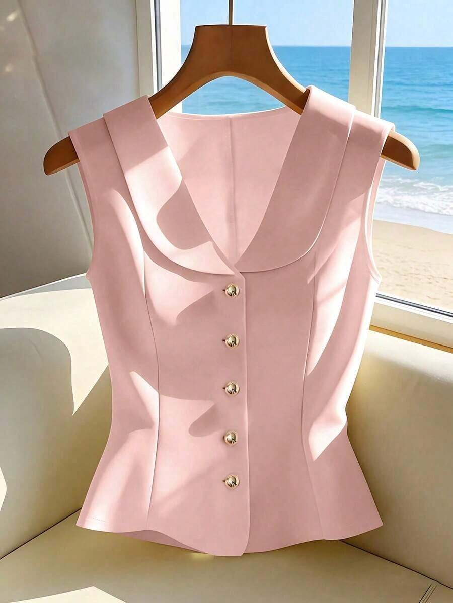 Blusa sin mangas elegante amarilla, top de verano elegante y estilizador para mujeres - Rosa - Ver 1