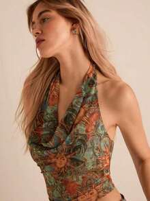 Top negro con tirantes de suspensión de cuello swing, azul claro - Multicolor - Ver 6