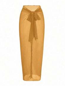 Swim Oasis Traje de baño de una pieza con panel de malla fruncida de unicolor y falda pareo - Amarillo - Ver 4