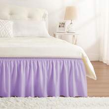 1pc Solid Color Elastic Bed Skirt, Wrap-Around Bed Skirt, Soft Bedding, Ruffled Lace Bed Skirt, Cotton Comfortable Skin-Friendly Durable - Light Purple - View 3