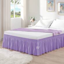 1pc Solid Color Elastic Bed Skirt, Wrap-Around Bed Skirt, Soft Bedding, Ruffled Lace Bed Skirt, Cotton Comfortable Skin-Friendly Durable - Light Purple - View 11