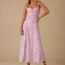 Spring/Summer Romantic Women's Pastel Purple Jacquard Pleated Backless Strap Maxi Dress,Sweet&Elegant For Vacation&Date&Holiday&Party&Graduation&Wedding Guest&Beach,Prom Dress,Summer Dresses For Women,Sun Dresses For Women,Summer Clothes - Rosa - Ver 5