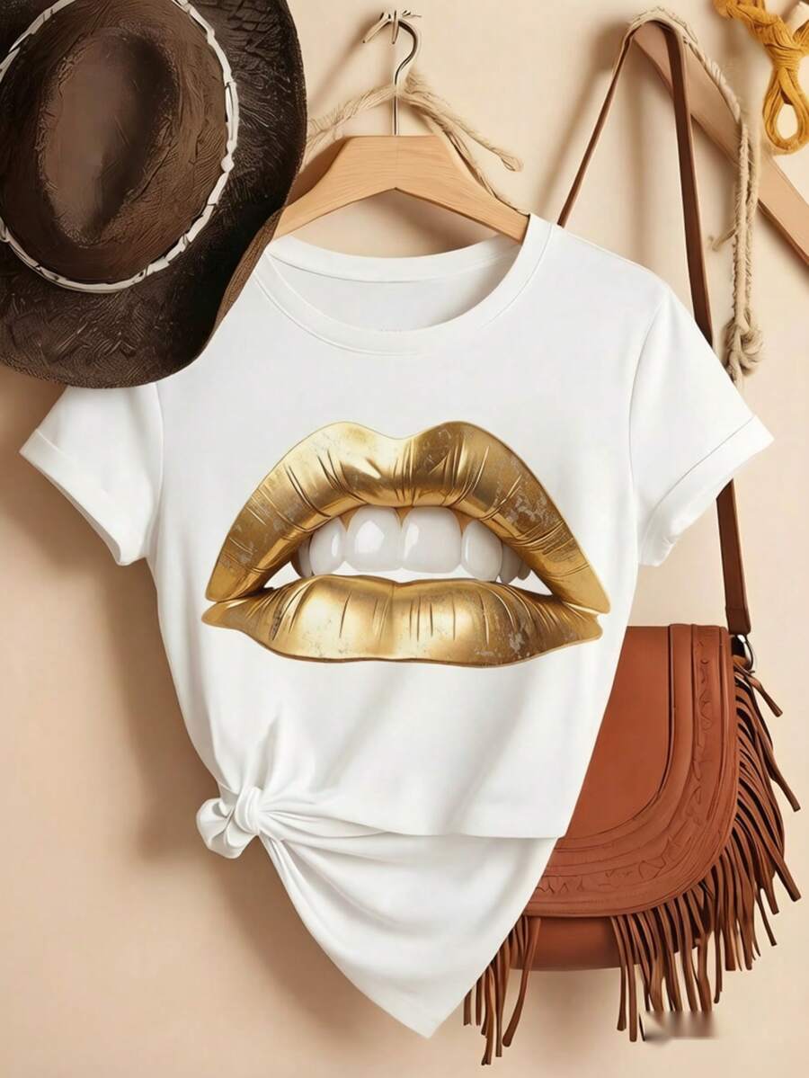 Womens Classic White Cotton T-Shirt Everyday Short Sleeve Medium Stretch Tee Top - 白色 - 查看 1