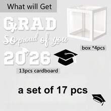 2026 Graduation Season Blue, Gold And Black Transparent Balloon Box Decor, Includes Graduation Cap And Letter Cards, Suitable For Graduation Party And Classroom Event Decoration As Well As Photo Props - Multicolor - View 10