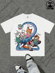 Disney Officially Licensed *Zootopia* Character Group Print Crew-Neck T-Shirt-A Casual, Street-Style Top Designed Exclusively For Boys. Crafted From Ultra-Soft, Breathable Fabric, It Is The Perfect Choice For Everyday Wear And Visits To Theme Parks. - White - View 2