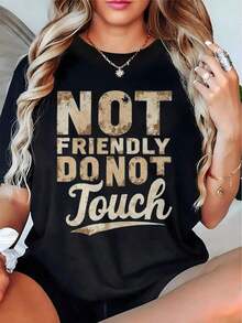 Women's Summer T-Shirts - Sarcastic And Funny Graphic Tee With The Phrase "Do Not Touch" - Black/Beige T-Shirt With A Bold Statement - Soft Casual Top For Parties, Going Out, And Feeling Confident - Easy-Care Modern Design, Large Letter Print, Comfortable Fit - Summer Clothing - 黑色 - 查看 1