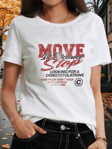 Summer T-Shirts With Motivational Text Graphics That Express Confidence And Personal Growth: "Move With Sincerity, Stop Searching For Happiness, Inspire A Strong Mindset." Women's 100% Cotton T-Shirt, Summer Wear. - 白色 - 查看 7