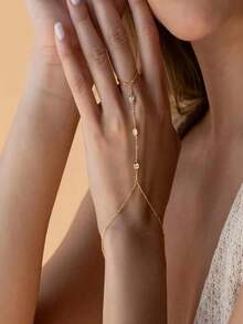 1 chiếc dây đeo ngón tay bằng thép không gỉ đính đá lấp lánh, thời trang, sang trọng, thích hợp đeo hàng ngày, dự tiệc, đi biển, đi nghỉ mát, làm quà tặng Ngày của Mẹ, không phai màu. - Vàng - Xem 3