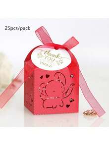 25pcs/50pcs Per Pack Elephant Candy Gift Small Square Box, Birthday Party Chocolate Packaging Box 5*5*8cm, Includes Ribbon And Thank You Tag, Suitable For Christening, Holiday Gifts Packaging And Decoration - Multicolor - View 16