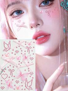 1pc Y2K Style Colorful Rhinestone Butterfly Sticker, Shiny Heart Bow Gem Decal, Suitable For Face, Eye Makeup, Nails, Body Decoration, Fit For Party, Holiday, Cosplay, Available In Yellow/Blue/Red/Pink/Purple 5 Colors - Multicolor - View 4