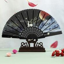 1 chiếc quạt xếp kiểu Trung Quốc mới, tay cầm màu đen, đường kính 7 inch, họa tiết hạc đôi/hoa sen/phong cảnh/nai, quạt cầm tay Trung Quốc mới. - A - Xem 11