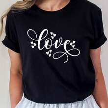 Camiseta con Estampado de Letras, Manga Corta, Cuello Redondo, Top Casual para Verano y Primavera, Ropa de Mujer - Negro - Ver 5