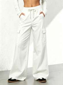 Pantalones rectos negros holgados y casuales de vacaciones para otoño e invierno - Blanco - Ver 6