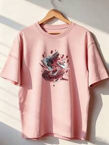 Short-Sleeve T-Shirt With A Dynamic And Modern Design. Fashionable Short-Sleeve T-Shirt For Spring And Summer 2026, Made In Mexico, 180 Grams. Cartoon Print, Couple Design, Suitable For Indoor Or Outdoor Wear. Crew Neck, Unisex, Ideal For The Office And Leisure. One-Piece Pack. - PK-P631577SLNDXZGY433 - 查看 3