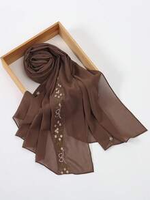 1件女款刺繡雪紡頭巾，柔軟透氣穆斯林防曬希賈布披肩，極簡日常穿搭 - 彩色 - 查看 21