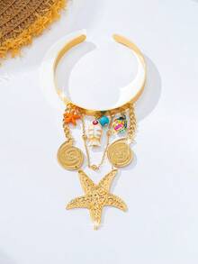 1 mặt dây chuyền hình sao biển, vỏ sò, rùa, cá nhỏ kiểu đại dương, thích hợp cho nữ đeo hàng ngày, mùa hè, đi biển, du lịch, hoặc làm vòng tay. - vàng - Xem 5