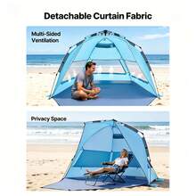 Beach Tent Sun Shelter For 4 Person, Pop Up Beach Tent UPF 50+ Protection, Portable Sun Shade Canopy With Carrying Bag And Sand Pockets, Easy Setup Umbrella For Camping Fishing Outdoor Picnic - for 4 Person, Pop Up - 查看 5