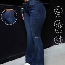 Plus Size Women's Fashion Bell Bottom Pocket Jeans Bootcut Jeans For Women - Azul - Ver 2