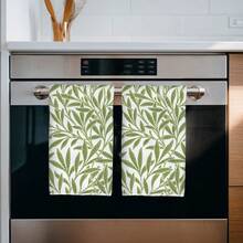 2pcs Kitchen Towels With Simple Green Leaf Pattern, 40*60cm Modern Minimalist Style Rectangular Super Soft Fiber Kitchen Towels, Dish Cloths, Hand Towels, Kitchen Decor, Housewarming Gift, Suitable For Kitchen And Bathroom, Great For Housewives And Family Gatherings, High Cost-Performance, Household Essential - Green - View 5