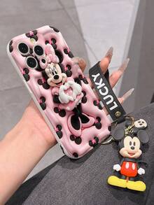 Disney Mickey Mouse Clubhouse Phone Case : 3D Fluffy Pattern Border Protector Phone Soft Phone Case With A Free Cute Mickey Bracelet Chain Lanyard, Mickey, Minnie, Goofy, Donald Duck, Daisy Duck, Pluto, For Apple 17 Promax 17 Pro 16 15 14 13 12 11 Pro Max XS Max X XR Soft Cover Summer Phone Case - 白色 - 查看 6