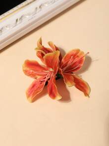 1個甜橙色仿真百合花髮夾，女孩側邊髮飾，仙女風拍照與裝扮髮飾，女用髮爪髮夾 - 亮橙色 - 查看 2