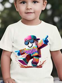 Children's Summer Casual Graphic Round Neck Short Sleeve T-Shirt New Style T-Shirt For Boys, Easy And Stylish Tee,Comfortable Short Sleeve Tees Perfect For Boys Shirts Boy Girl Best Gift Matching Parent-Child Outfits 2026 New Summer Versatile T-Shirt - 白色 - 查看 8