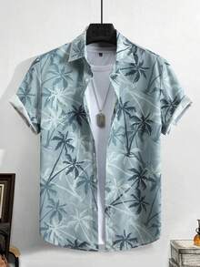 This Palm Tree Motif On Cool Blue Fabric Evokes Coastal Calm Leisure And Sunlit Days Inviting Carefree Dreams 3DPrinted Hawaiian Shirt - 白色 - 查看 4