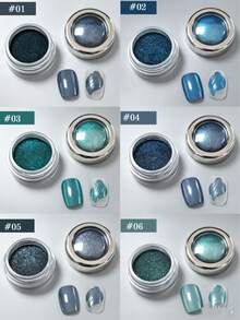 1/6 Buah Set Bubuk Kuku Cermin Bintang Laut Biru, Bubuk Kuku Cermin, Hiasan Seni Kuku DIY, Cocok Untuk Pemula Seni Kuku Dan Alat Kuku - MultiWarna - View 5
