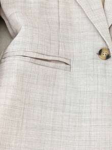 Conjunto de 2 piezas de chaqueta de traje y pantalones de cuello alto de un solo botón, estilo casual de negocios, apto para todas las estaciones - Caqui 2 - Ver 6