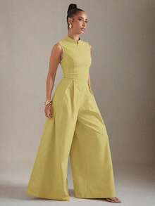 Mono sin mangas con cremallera frontal y piernas extra anchas - Amarillo - Ver 3