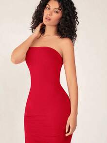 Vestido casual ceñido con escote strapless para cena para mujer - Rojo - Ver 5