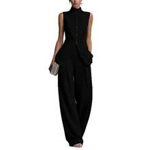 2026 Women's Draped Linen Cotton Solid Sleeveless Shirt Long Pants Two Piece Set - Màu Đỏ Sâu - Xem 6