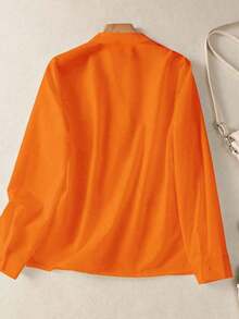 Camisa de mujer de unicolor con cuello en V y botones - Blusa casual y elegante de manga larga con detalle de bolsillo, adecuada para vacaciones, viajes y uso diario, artículo esencial para todas las estaciones, Primavera Blanco - Naranja - Ver 8
