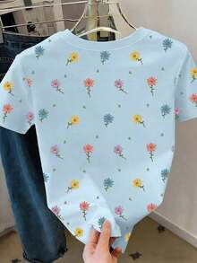 Camiseta de manga corta con estampado floral, camiseta de verano, blusa refrescante para damas, camiseta estética - Multicolor 14 - Ver 2