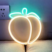 1pc Pink Peach Neon Sign, 8.26x9.25in (21x23.5cm) USB/Battery Powered LED Neon Light, Coral Pink Watermelon Wall Decor, Peach Neon Sign Fruit Shaped LED Neon Night Light For Bedroom, Christmas Party Neon Decoration (Wall Hanging) - Multicolor - View 3