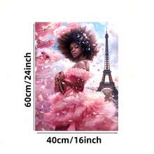 Enmarcado Lienzo decorativo plano 2D, 1 unidad, con marco de . Elegante  con marco de la Torre Eiffel y flores rosas.  con temática parisina de ensueño. Decoración para el hogar y la sala de estar. Ideal para cumpleaños, graduaciones y regalos de Año Nuevo. Listo para colgar. 40 x 60 cm (16 x 24 pulgadas). - Enmarcado - Ver 5