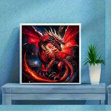 Bộ tranh đính kim cương DIY cỡ lớn 50cm x 50cm - Rồng đỏ rực rỡ với đôi cánh màu cam rực lửa, kim cương tròn pha lê, không khung, tranh thêu chữ thập, quà tặng nghệ thuật khảm, bộ dụng cụ thủ công giả tưởng | Thiết kế sống động | Nghệ thuật kim cương pha lê, Bộ tranh đính kim cương mới - Xem 3