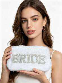 Large Bridal Makeup Bag, Zipper Closure Bridesmaid Gift Set, Suitable For Wedding, Bride, Party Supplies, Bachelorette Party, Bride-To-Be, Wedding Decor, Ideal Bridesmaid Gift, Suitable For Wedding Party, Anniversary - Bag - View 3