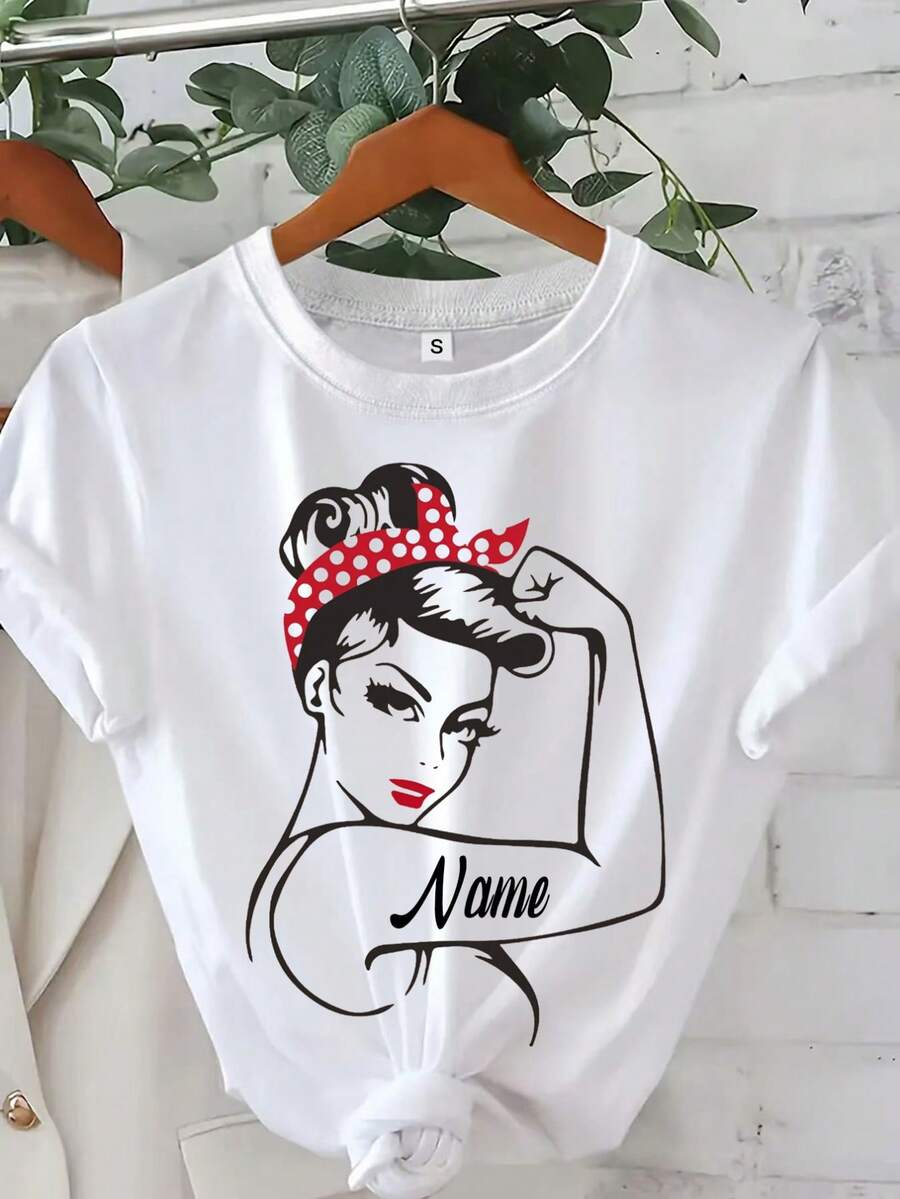 Women's Modern, Casual T-Shirt, Perfect For Parties And Lounging At Home. 100% Cotton, Relaxed Fit. Custom Text T-Shirts, Personalized T-Shirts, Business Logo T-Shirts, Team Logo Apparel, T-Shirts With Your Custom Text. 100% Cotton - 白色 - 查看 1