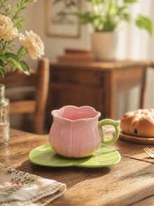 1 Set Delicate Gradient Lily Of The Valley Ceramic Coffee Cup & Saucer, Afternoon Tea - Multicolor - View 7
