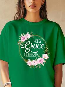 Elegante camiseta blanca con estampado floral, tela de color sólido, corte holgado de manga corta. Perfecto para eventos de la iglesia en verano, coros femeninos, conferencias misioneras, campamentos de evangelización y como regalo para el Día del Padre. Para el verano - Verde - Ver 6