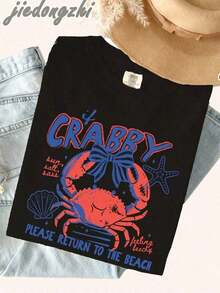 100% Algodón Puro, Nueva Colección de Verano 2026, Blusas de Mujer, Ropa Elegante Millennium para Mujer, JIEDONGZHI, Camiseta de Algodón Puro con Diseño de Cangrejo y Estrella de Mar "Crabby Please Return To The Beach", 100% Algodón, Conjuntos de Verano para Mujer, Ropa de Vacaciones para Mujer, Ropa de Verano, Conjuntos para Festivales, Blusas de Verano para Mujer, Blusas de Verano para Mujer para Pascua, Conjuntos de Primavera para Mujer Más Vendidos, Camisas de Playa de Verano para Mujer, Alta Calidad, Elegantes y Amigables con la Piel. - Negro - Ver 3