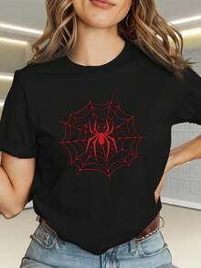 Una camiseta retro de manga corta para mujer, moderna y a la moda, adecuada para actividades al aire libre en primavera y verano.Esta elegante camiseta para mujer presenta un diseño de telaraña rosa, estampados de letras de dibujos animados y un cuello redondo, confeccionada con tela de color sólido.Es cómoda y transpirable, ideal para el uso diario informal.Es versátil y práctica.blusas para mujer,blusas casuales para dama,tops,, mujer premium,y2k,playeras de mujer curvy,ofertas y liquidaciones ropa mujer,playeras deportivas para mujer,,playeras de hombre, mujer,blusas>elegante TJL4 - Negro - Ver 1