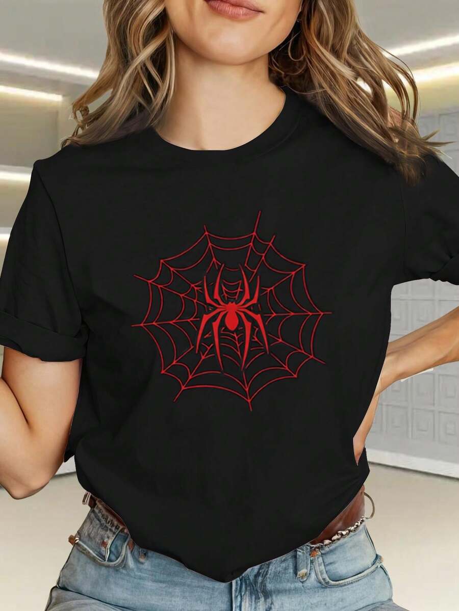 Una camiseta retro de manga corta para mujer, moderna y a la moda, adecuada para actividades al aire libre en primavera y verano.Esta elegante camiseta para mujer presenta un diseño de telaraña rosa, estampados de letras de dibujos animados y un cuello redondo, confeccionada con tela de color sólido.Es cómoda y transpirable, ideal para el uso diario informal.Es versátil y práctica.blusas para mujer,blusas casuales para dama,tops,, mujer premium,y2k,playeras de mujer curvy,ofertas y liquidaciones ropa mujer,playeras deportivas para mujer,,playeras de hombre, mujer,blusas>elegante TJL4 - Negro - Ver 1