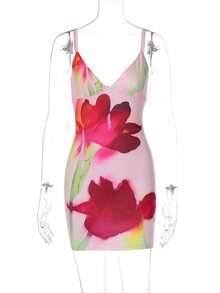 Nueva Llegada Vestido Sin Tirantes Estampado Ajustado Espalda Descubierta - Rosa - Ver 5