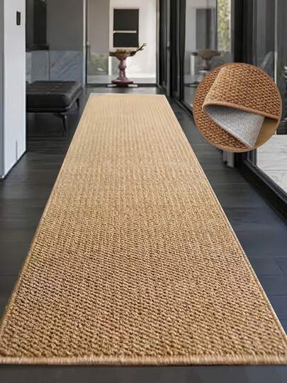 1pc Pet-Friendly Non-Slip Rug - Luxury Non-Slip Polyester Rug - Brown Faux Linen Mat, Pet-Friendly, Easy To Clean For Bedroom, Kitchen, Bathroom, Entryway, Hallway, Soft Massage Feel, Bedroom Decor, Room Decor, Small Rug, Blanket, Outdoor Mat, Garden Mat, Living Room Carpet